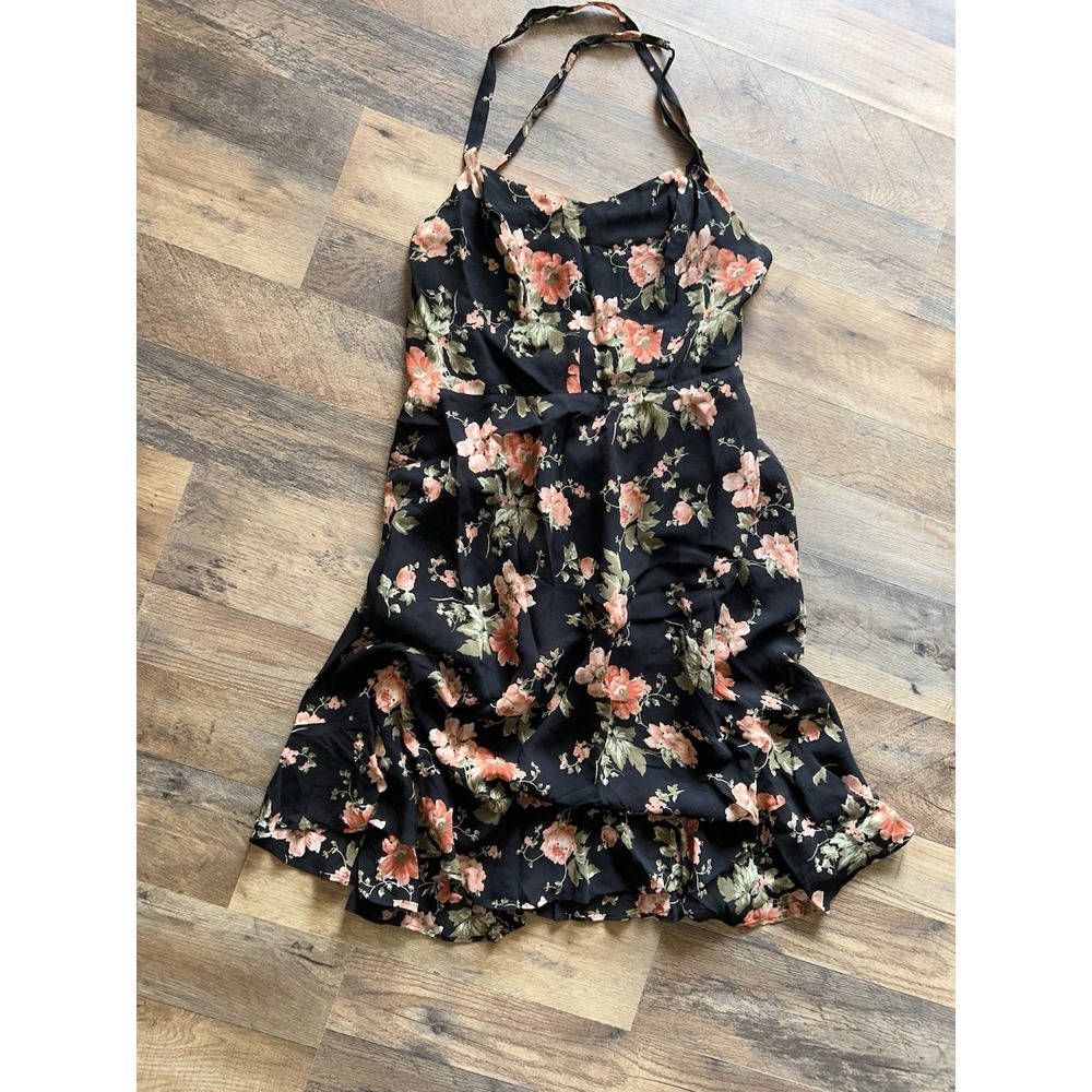 Reformation Black Floral Midi Dress with Pink & Green Bouquet - Picture 3 of 7